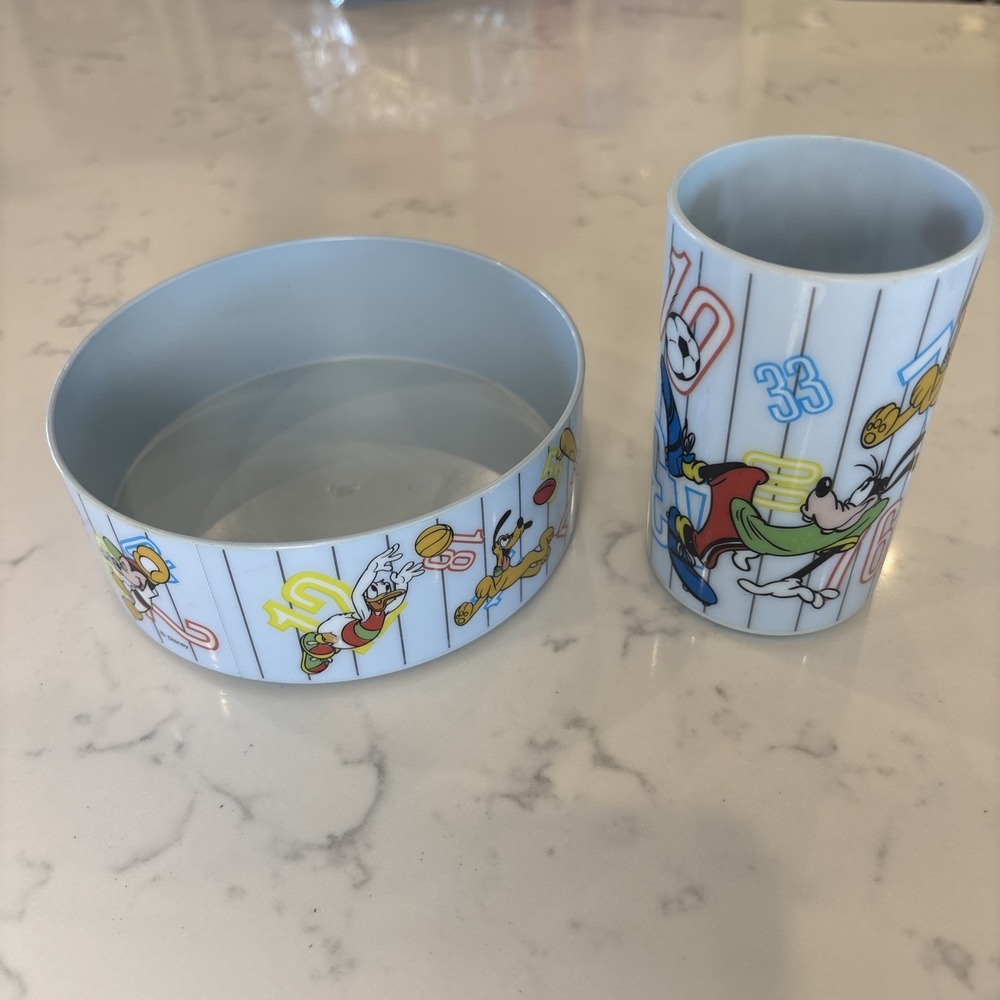 Vtg 1993 Betras Kids Mickey Mouse and Friends 2 Piece Dinnerware Set Sport Theme